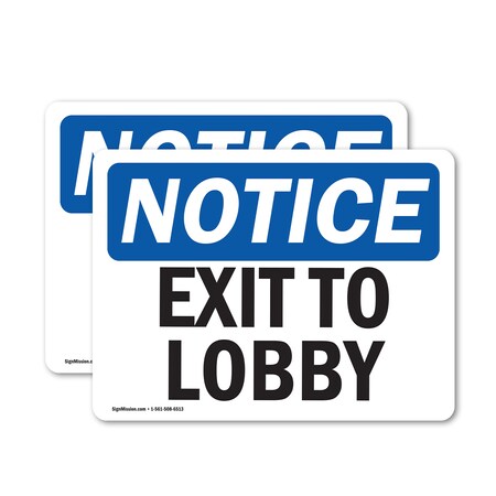 Signmission Exit Sign, Vinyl Decal, 5 in W, 3.5 in H, Exit To Lobby OS-2PACK-NS-D-35-L-12257
